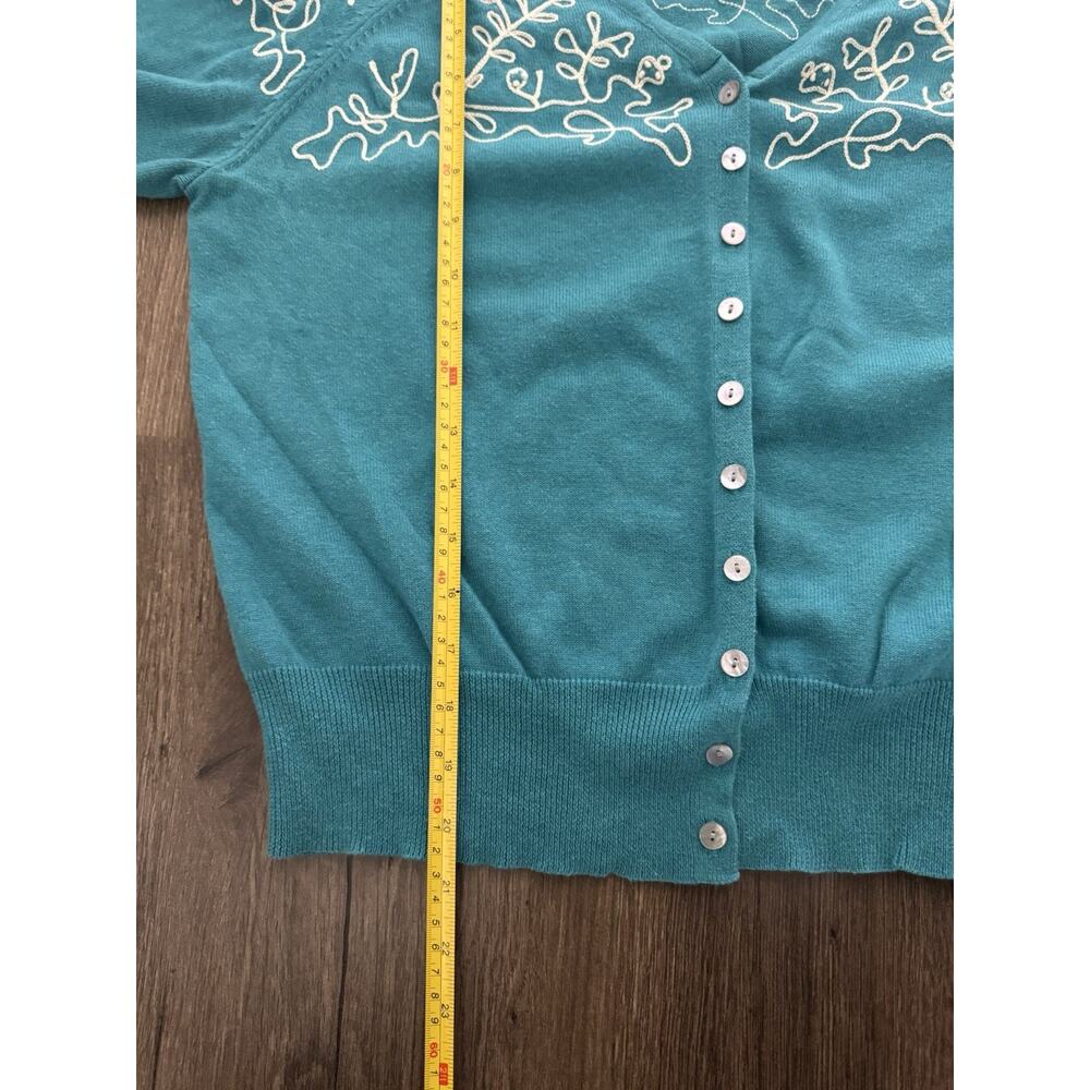 Sundance Womens Large Cotton Embroidered Button Down Cardigan Green Turquoise - Picture 8 of 8